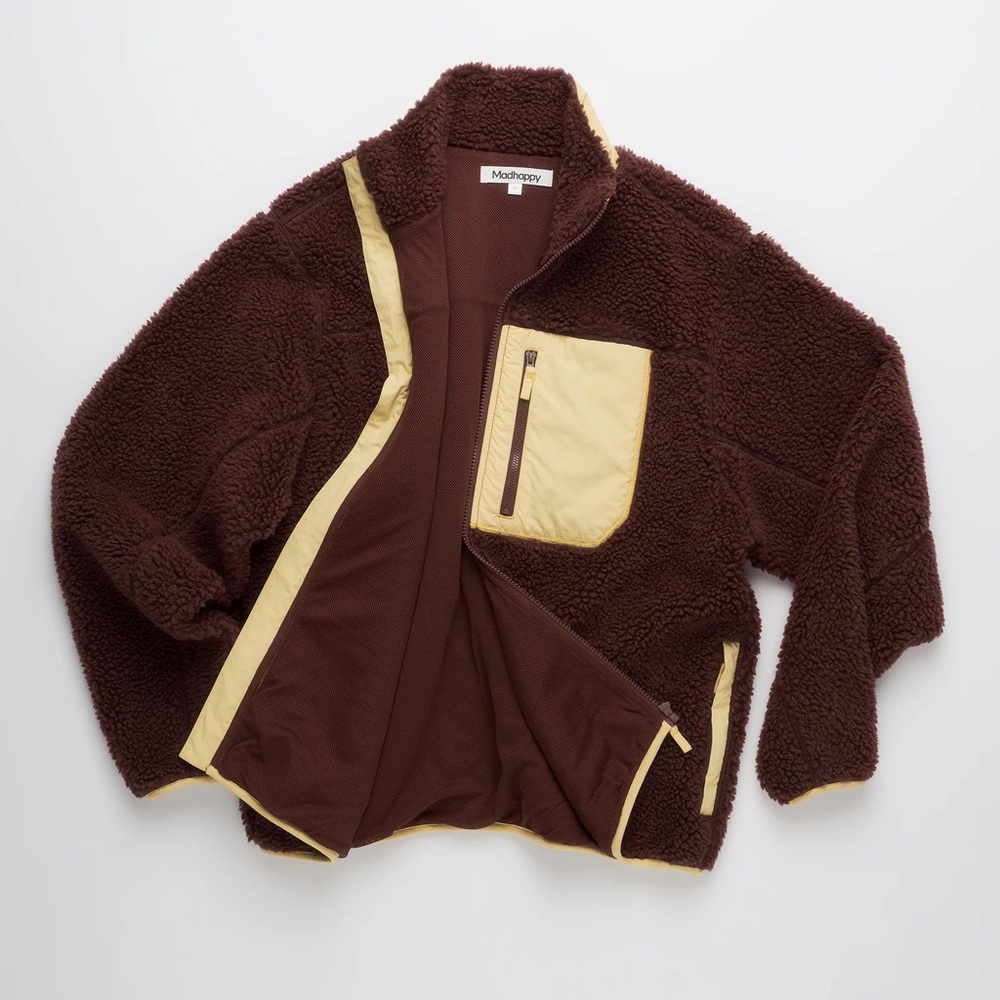 Madhappy Teddy Sherpa Cozy Full Zip Jacket Size Medium NWT Two Tone Cinnamon